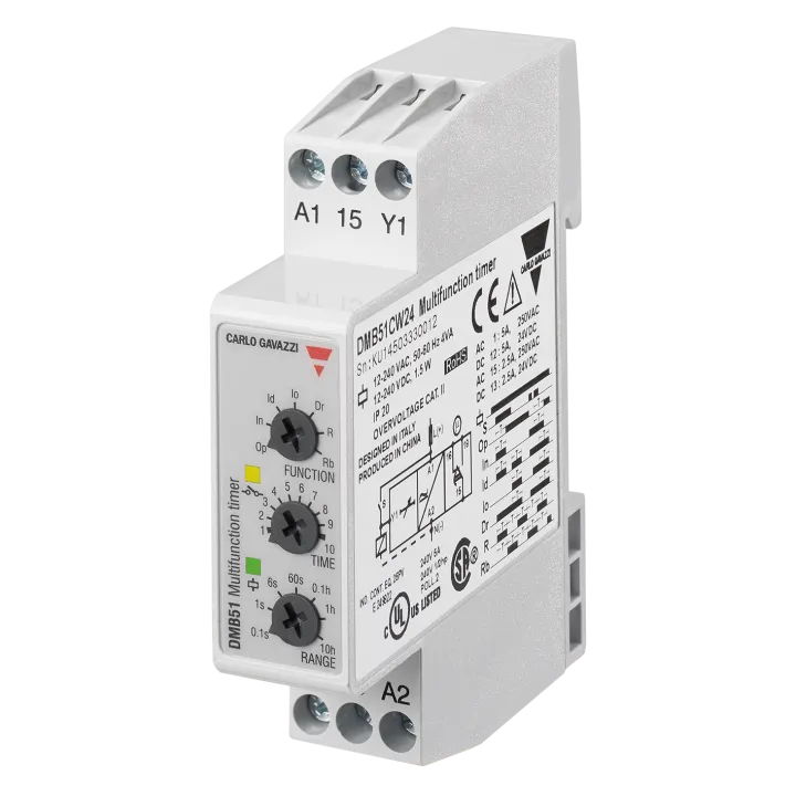 Relais Temporisé Multifonctions - 1Rt 5A 24Vcc/24...240Vca -0,1 S..100H - 17,5Mm Rail Din