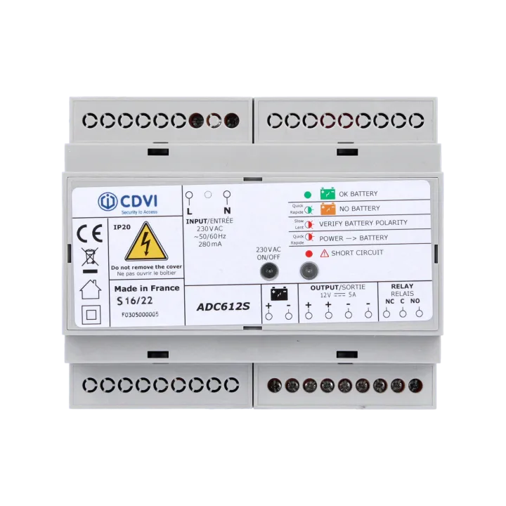 Alimentation à découpage 12V DC 5A secourable 7Ah • 6 modules rail DIN protégés