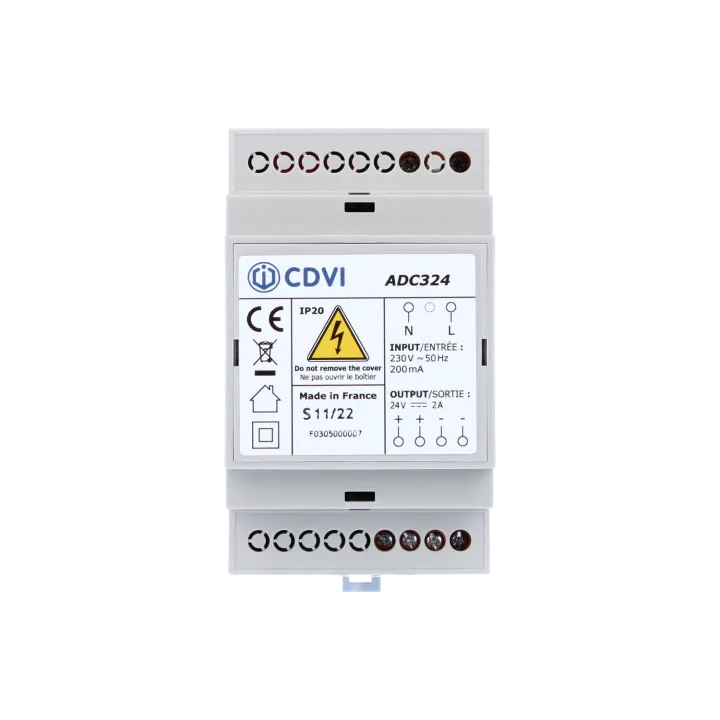 Alimentation à découpage 24V DC 2A non-secourue • 3 modules rail DIN protégés