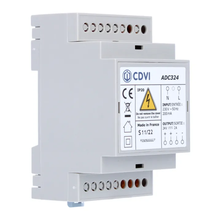 Alimentation à découpage 24V DC 2A non-secourue • 3 modules rail DIN protégés