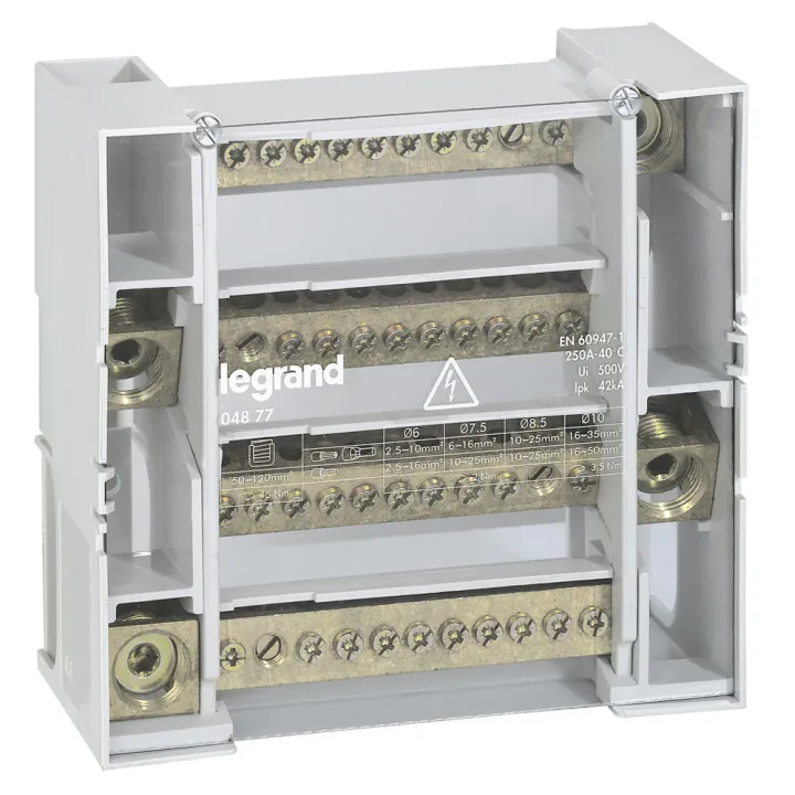 Répartiteur Monobloc 4P À Bornes 250A -12 Connexions Par Barreau - 9 Modules Din