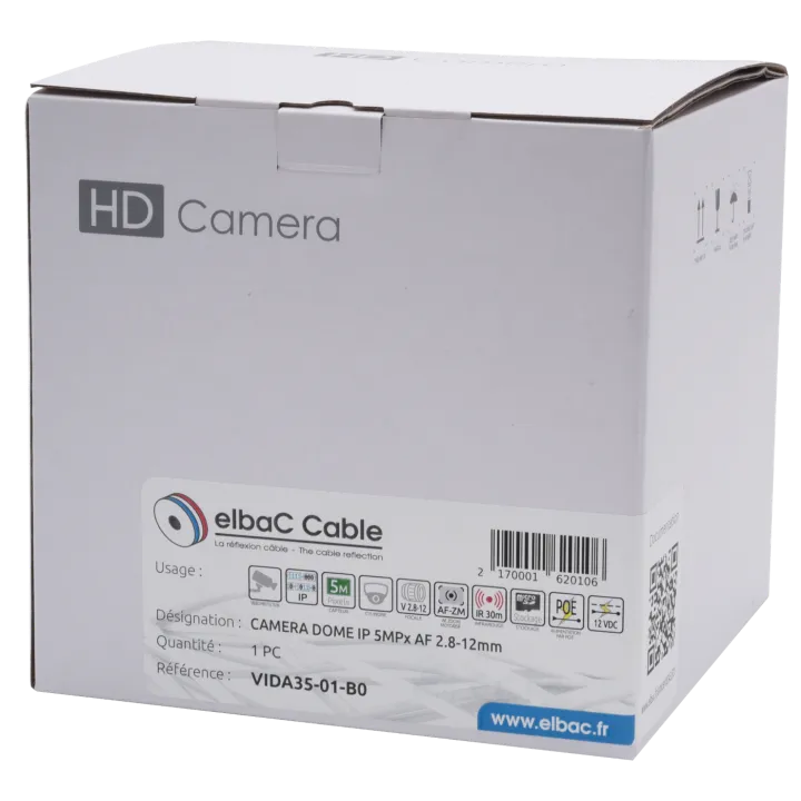 Caméra Caméra Dôme Ip 5Mpx Af 2.8-12Mm Boîte 1 Pc