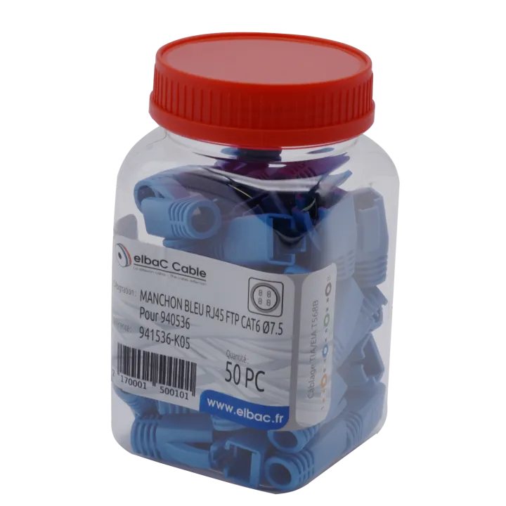 Manchon Bleu Rj45 Ftp Cat6 Diam 7.5 Boîte 50 Pc