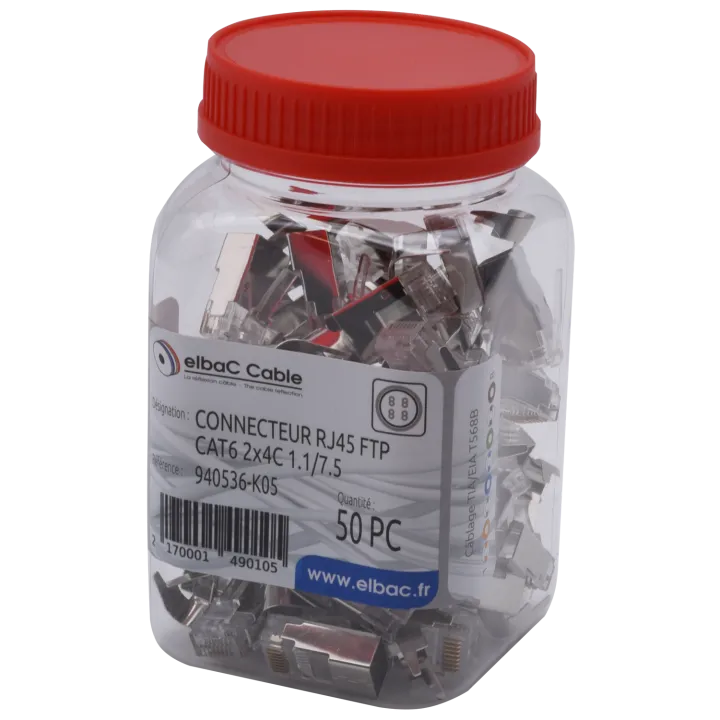 Connecteur Rj45 Ftp Cat6 2X4C 1.1/7.5 Boîte 50 Pc