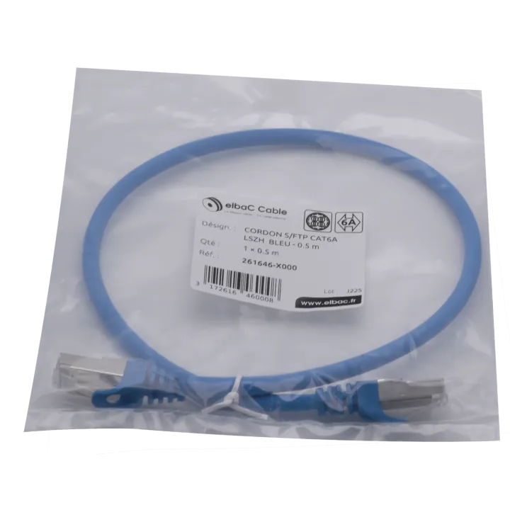 Cordon S/Ftp Cat6A Awg26 Lszh Bleu 0.5M Cordon 1 Pc0.5