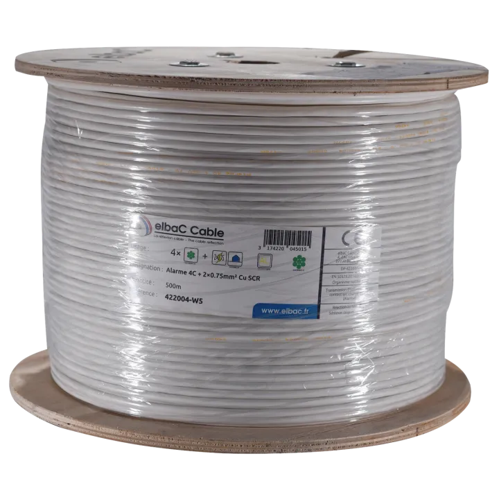 Câble Alarme Souple 04C Cu + 2×0.75 Scr Bob. Bois 500 M