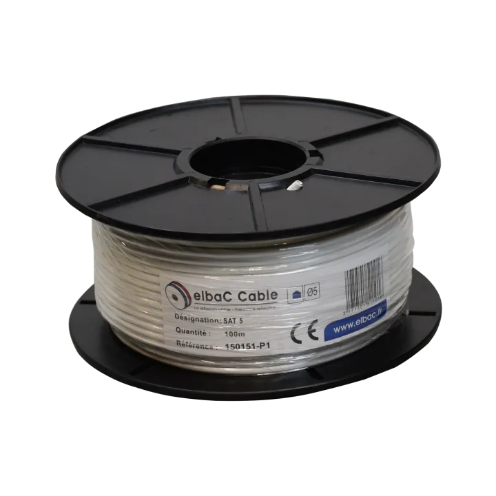 Câble Coaxial 5 Mm Blanc Le Rouleau De 100 M