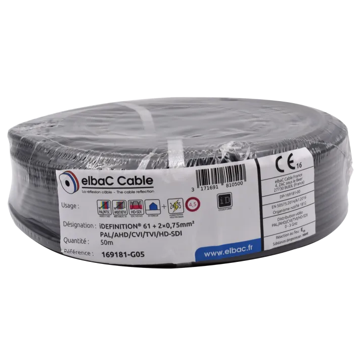 Câble Video+Alimentation - Idefi61+2X075 Couronne 50 M
