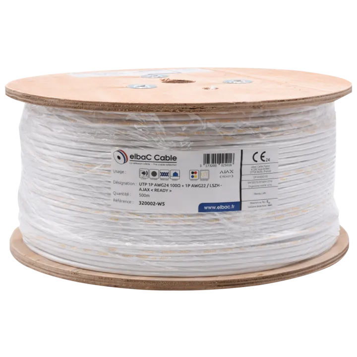 Câble Utp 1P Awg24 100Ω + 1P Awg22 / Lszh - Ajax - Ready- Bob. Bois 500 M