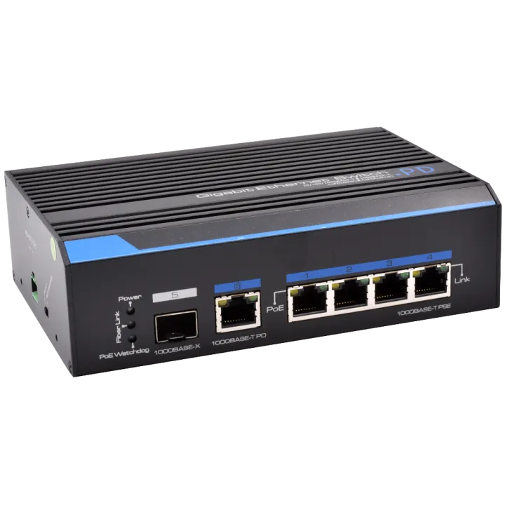 Switch Indus 50/120W- 4×1Gbps/Poe+ & 1Gbps Pd & 1 Sfp Boîte 1 Pc