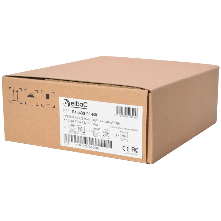 Switch Indus 75/120W- 4×1Gbps/Poe+ & 1Gbps Pd & 1 Sfp Boîte 1 Pc