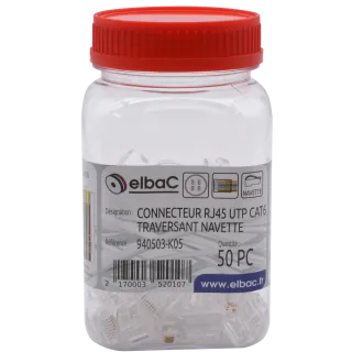 Connecteur Rj45 Utp Cat6 Traversant Navette 8C1.1/6.5 Boîte 50 Pc