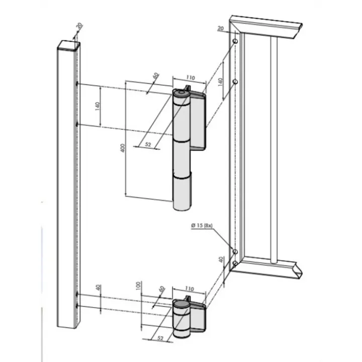 Charnière Avec Ferme-Portail Hydraulique 180° Intégré-Argent