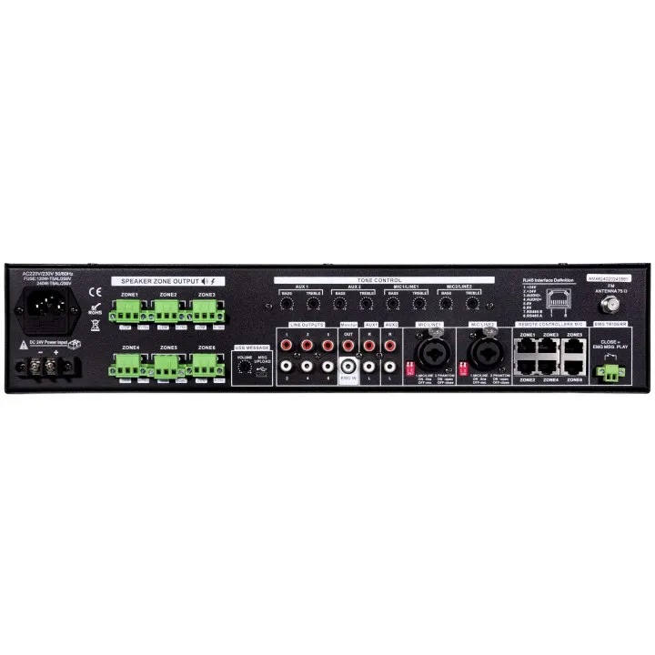Amplificateur-Mélangeur, 6X120 W, 19" Avec 24V Et Music Cut