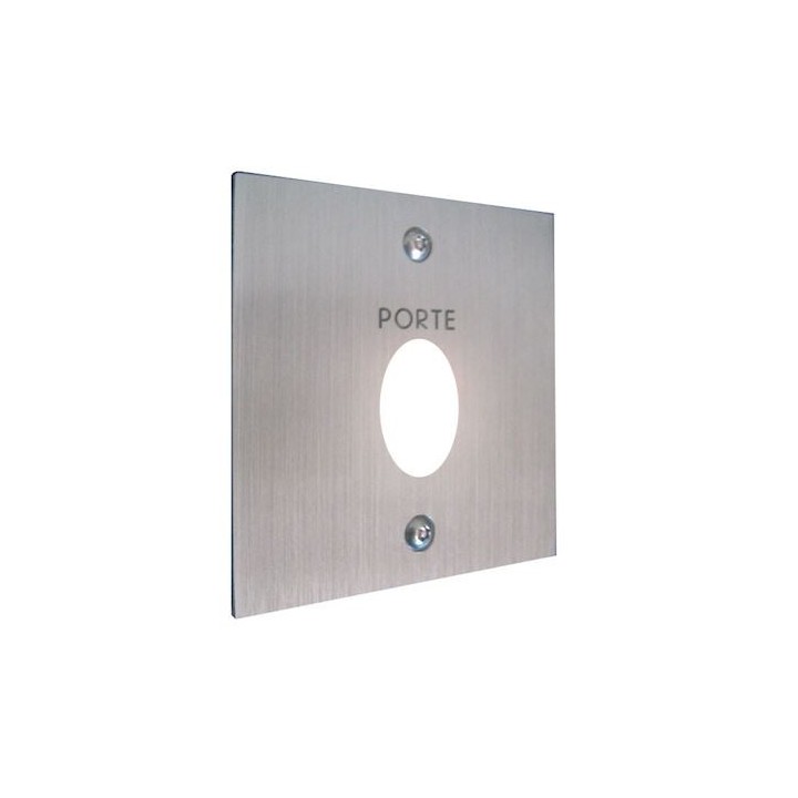 Façade inox gravée "PORTE" perçage Ø 25 mm -Dim. 1