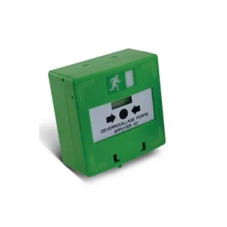 Déclencheur Manuel Vert 1 Contact Reset Façade + Capot, 2 Clés, Scellé