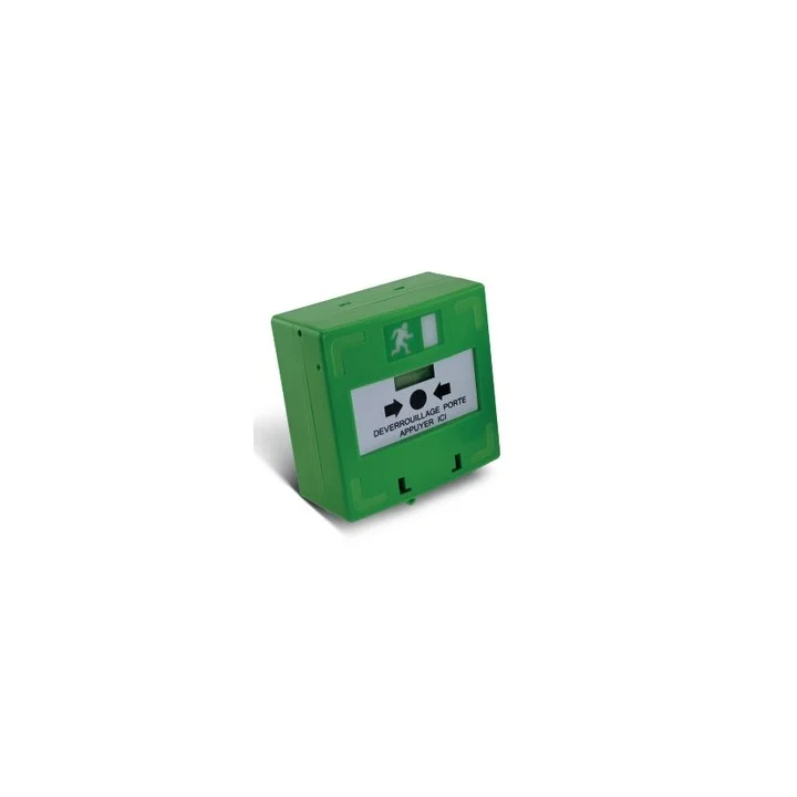 Déclencheur Manuel Vert 1 Contact Reset Façade + Capot, 2 Clés, Scellé