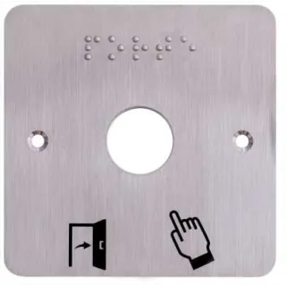 Plaque Acier Inoxydable 80 X 80 Mm Perçage Diam. 19 Mm Braille Porte + Picto