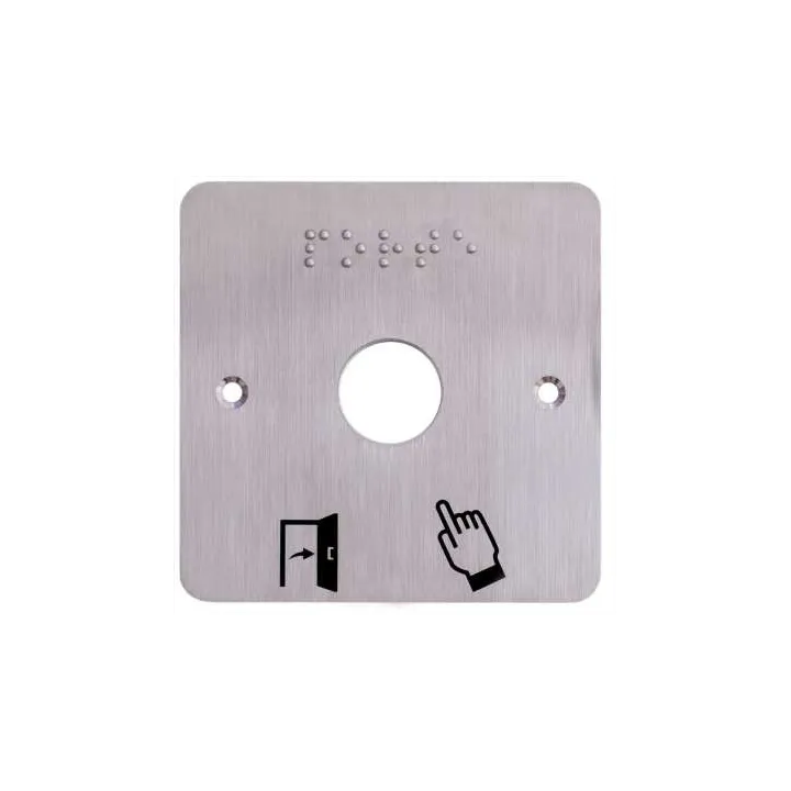 Plaque Acier Inoxydable 80 X 80 Mm Perçage Diam. 19 Mm Braille Porte + Picto
