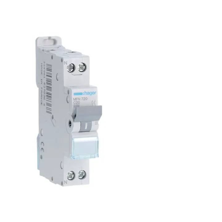 Disjoncteur Phase + Neutre 20A 3Ka Courbe C Bornes À Vis 1 Module