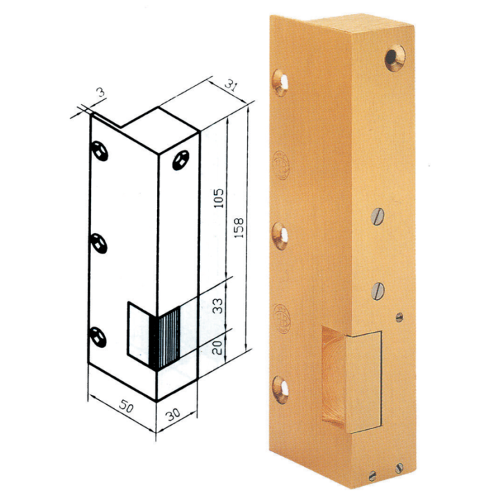 Gâche n° 10 droite tirant impulsion 12 V AC/DC