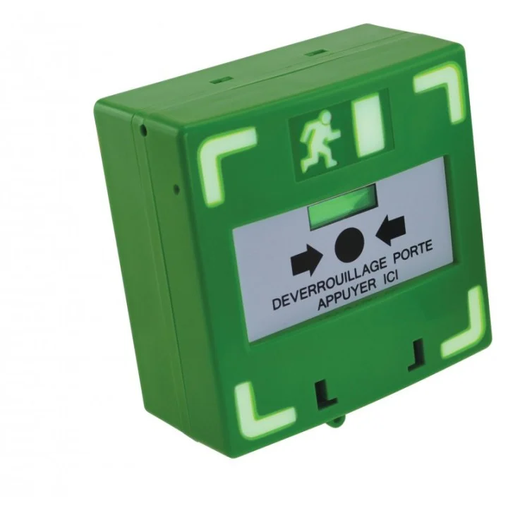 Déclencheur Manuel Vert 3 Cts Led/Buz 12/24/48V Dc Reset Façade+Capot,2 Clés,Scellé