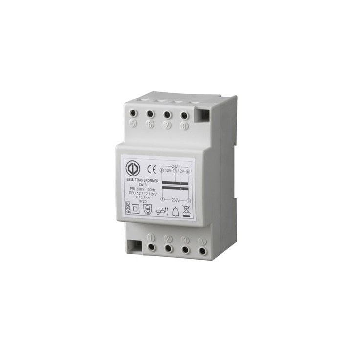 Transformateur 12/24V Ac - 1/2 A - Classe Ii - En 61558-8 - Rail Din - 3 Modules