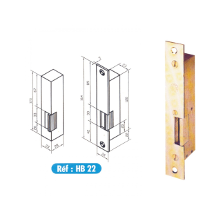 Gâche HB22 droite tirant électro inversé 12 V CC