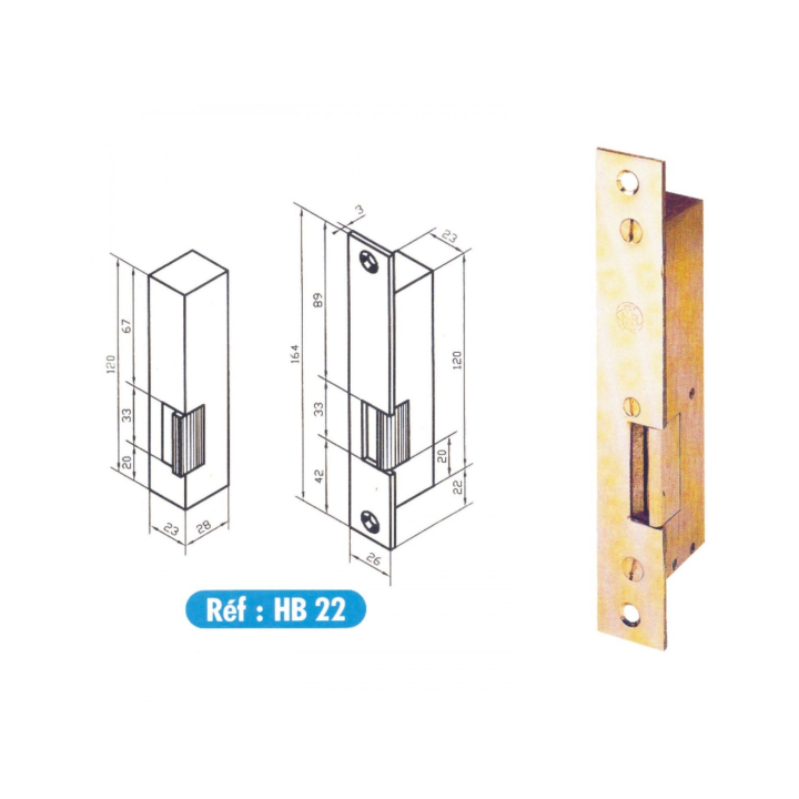 Gâche HB22 droite tirant électro inversé 12 V CC
