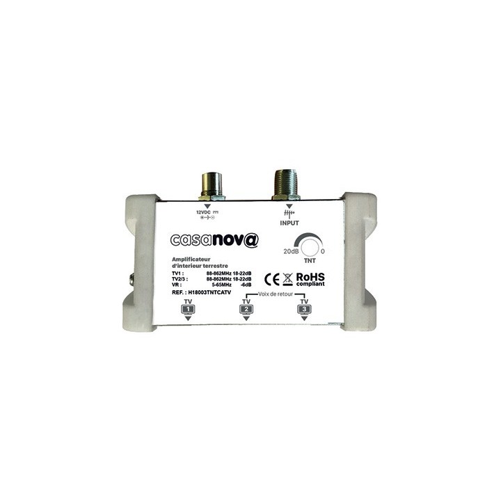 DISTRIBUTEUR TV 3 PORTS RJ45-2 TNT/1 CATV AVEC VOIX DE RETOUR(S/CORDO