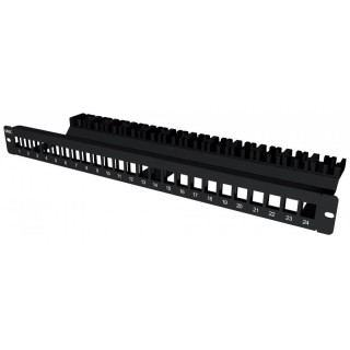PANNEAUX 24 PORTS VIDE NOIR 1U POUR 3M ET KEYSTONE+SUPP CABLES
