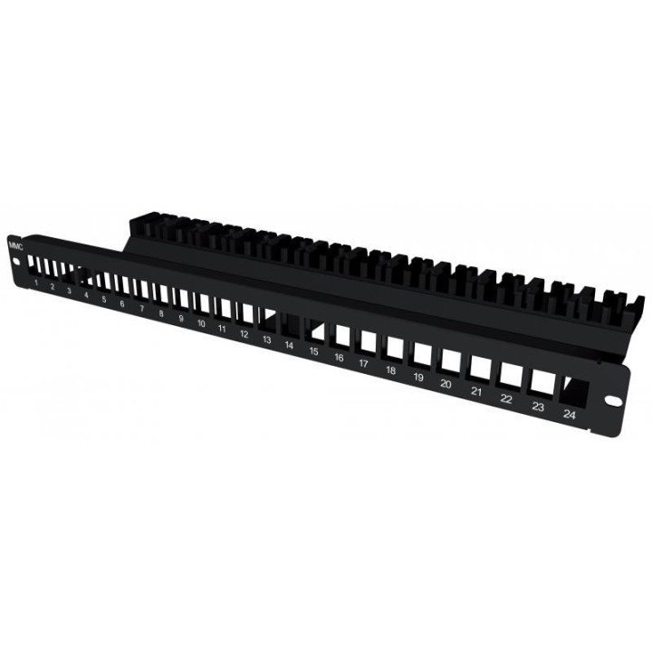 PANNEAUX 24 PORTS VIDE NOIR 1U POUR 3M ET KEYSTONE+SUPP CABLES