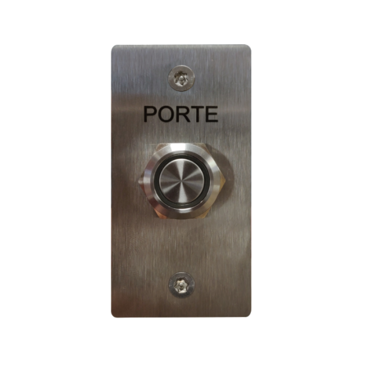 Poussoir inox lumineux C/NO/NF sur façade inox 35x60 gravée port