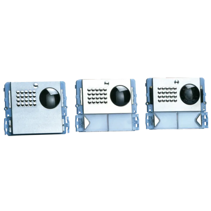 Série Powercom - Module 1 Bouton Inox, Nom, Led Bleue, Audio/Vidéo