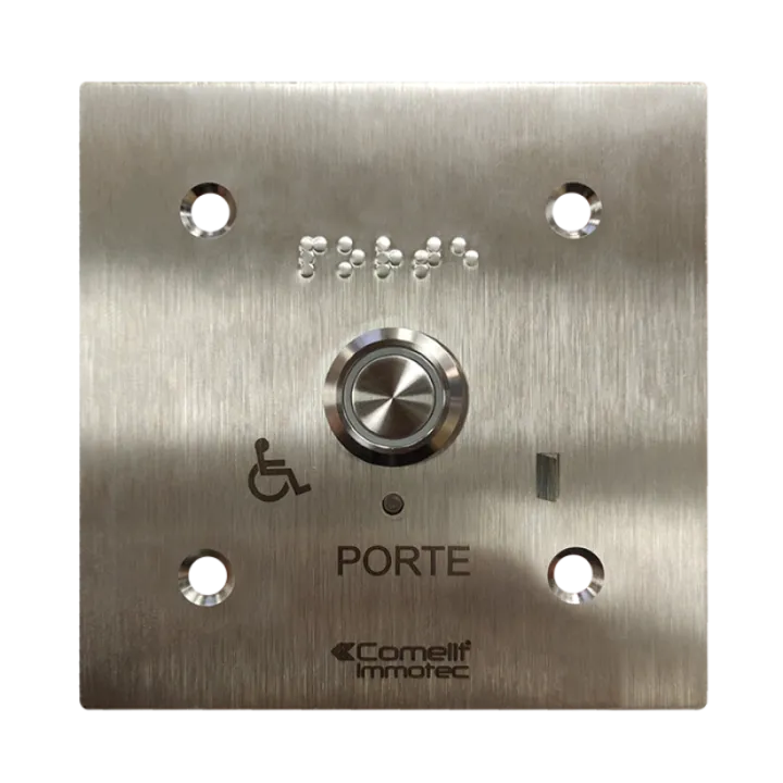 Bouton Sonore + Led Monté Sur Façade Inox 100X100 Gravée Porte Braille