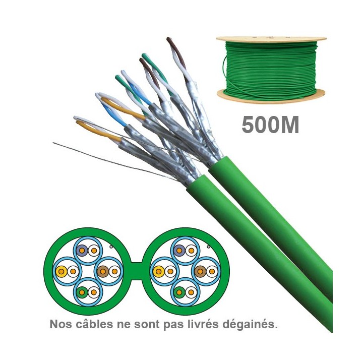 CABLE CAT6A UFTP LSZH 2X4P 100 OHMS AWG23 TOURET 500M(PRIX AU M)*