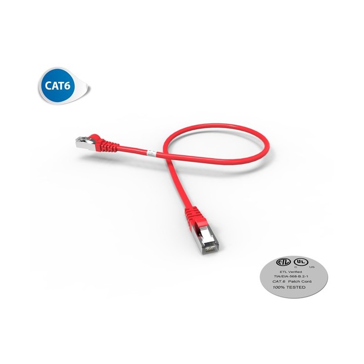 CORDON RJ45 CAT6 FUTP 100OHMS LSOH SURMOULE ROUGE LG 0.5M*