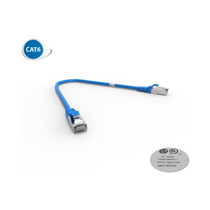 CORDON RJ45 CAT6 FUTP 100OHMS LSOH SURMOULE BLEU LG 0.3M*