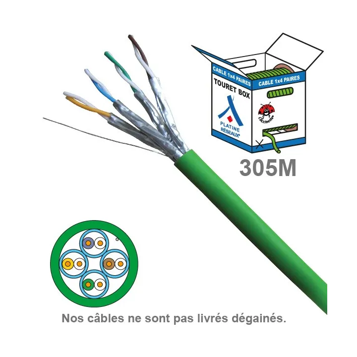 Câble Cat6A Uftp Lszh 1X4P 100 Ohm Awg23 Box 305 M