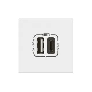 Prise Usb Type-A + Usb Type-C 3A 15W Mosaic Link 230V - 2 Modules Blanc