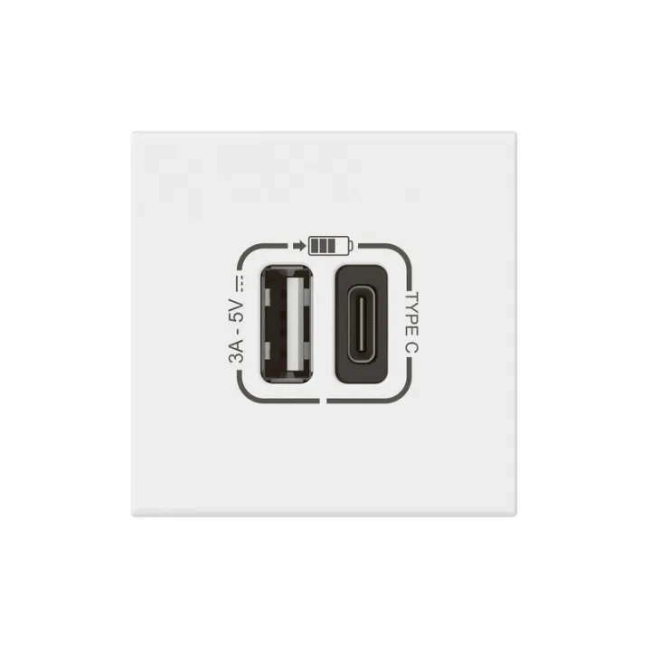 Prise Usb Type-A + Usb Type-C 3A 15W Mosaic Link 230V - 2 Modules Blanc