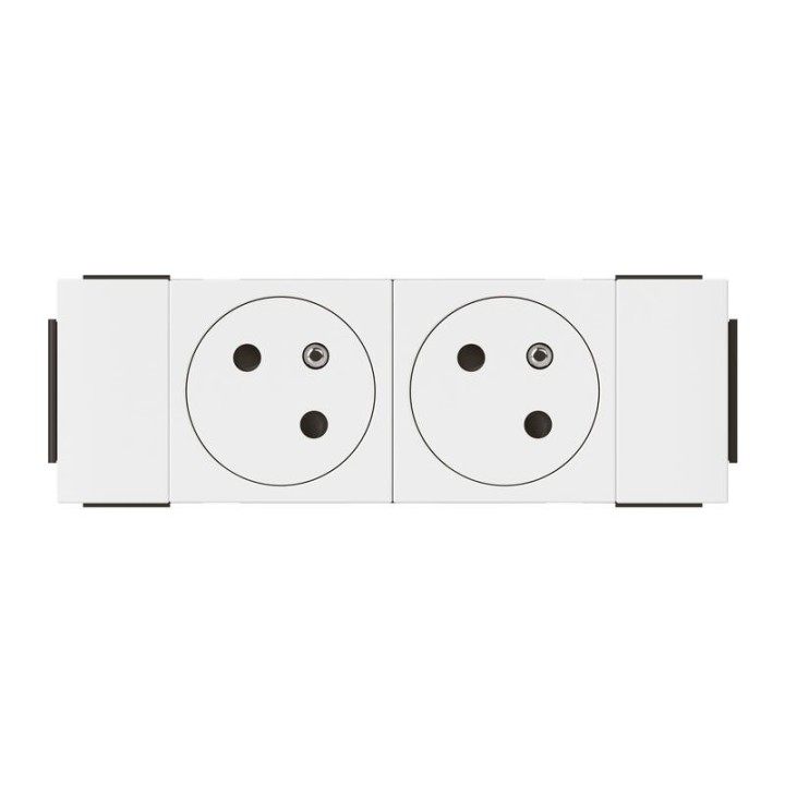 Prise 2x2P+T Surface Mosaic Soluclip pour goulotte clippage direct - blanc