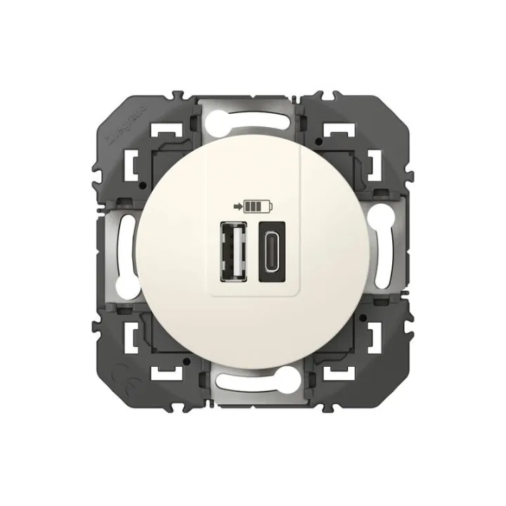 Double Prise Usb 1 Type-A + 1 Type-C Dooxie 3A Finition Blanc