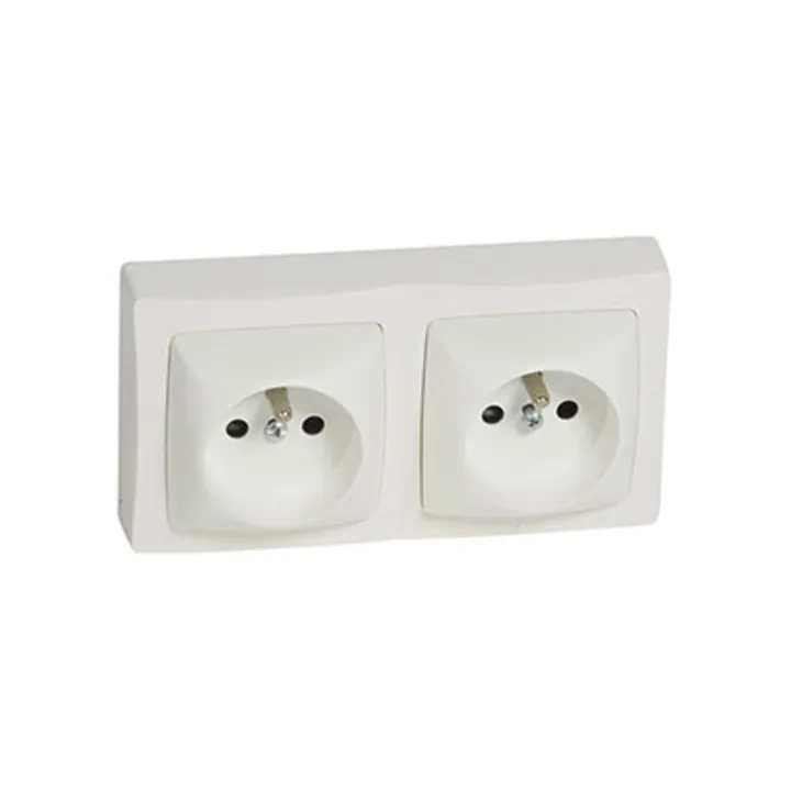 Prise De Courant 2X2P+T Bornes Automatiques Appareillage Saillie Complet - Blanc