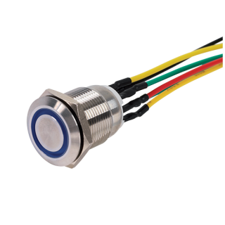Bouton poussoir INOX 19 mm bleu NO+NC