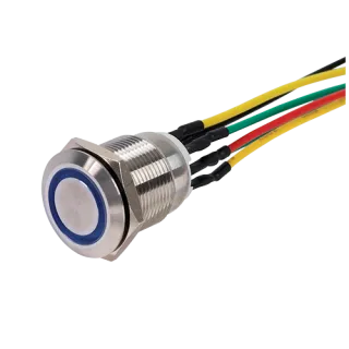 Bouton poussoir INOX 19 mm bleu NO+NC