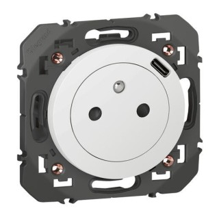 2P+T Chargeur Usb 1Poste Blanc