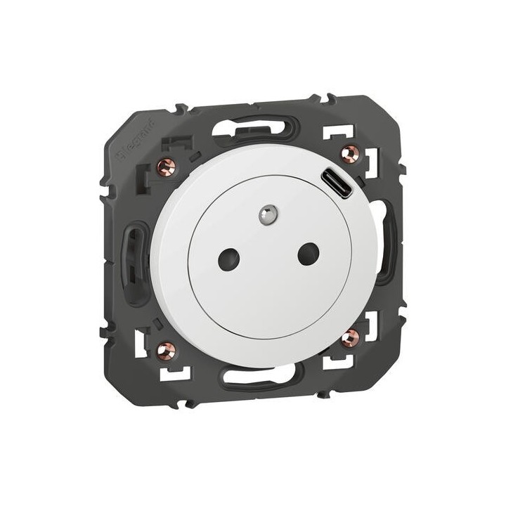 2P+T Chargeur Usb 1Poste Blanc