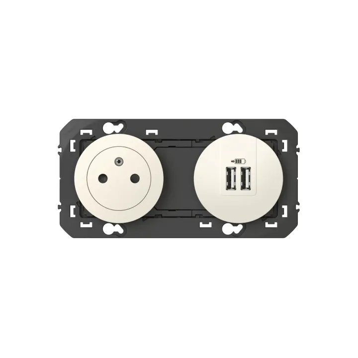 Prise 2P+T Surface + Prises 2 Usb Type-A Dooxie 3A Précâblés Finition Blanc