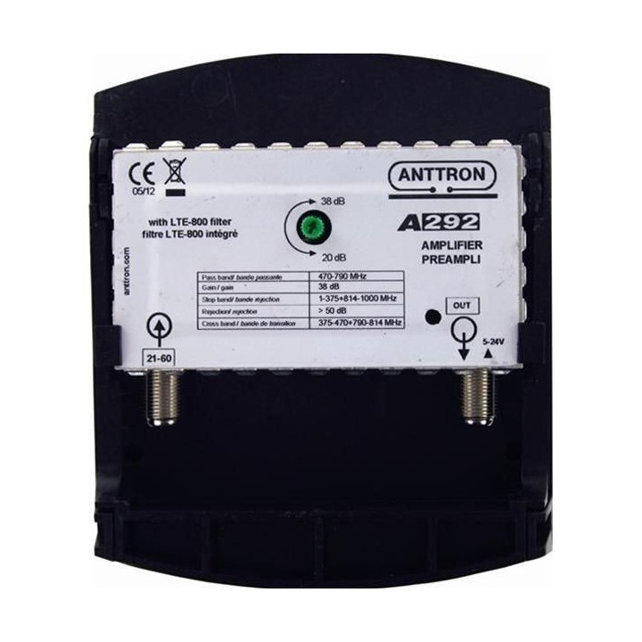 PREAMPLI UHF   filtre LTE     38 dB réglable